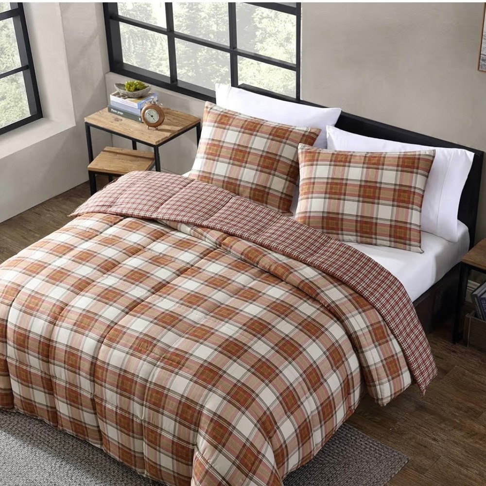 Eddie Bauer Home Reversible Edgewood‎ Plaid Micro Suede Comforter Full/Queen